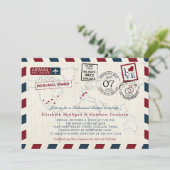 ライトヴィンテージマップ結婚のエアメールのリハーサルディナー 招待状 (スタンド正面)