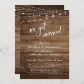 ライト付きの素朴なブラウンウッド - 結婚式の披露宴のみ 招待状 (正面/裏面)