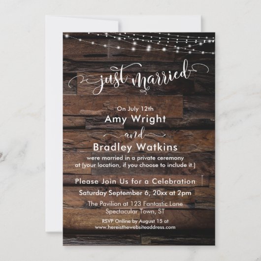 ライト付きの素朴な木 / 結婚したカリグラフィー 招待状 (正面)