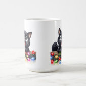 ライト付きキュートなクリスマスブラックの子猫 コーヒーマグカップ (中央)