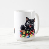 ライト付きキュートなクリスマスブラックの子猫 コーヒーマグカップ (正面右)