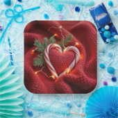 ライト付きクリスマスキャンディーケーンハート ペーパープレート (パーティー)