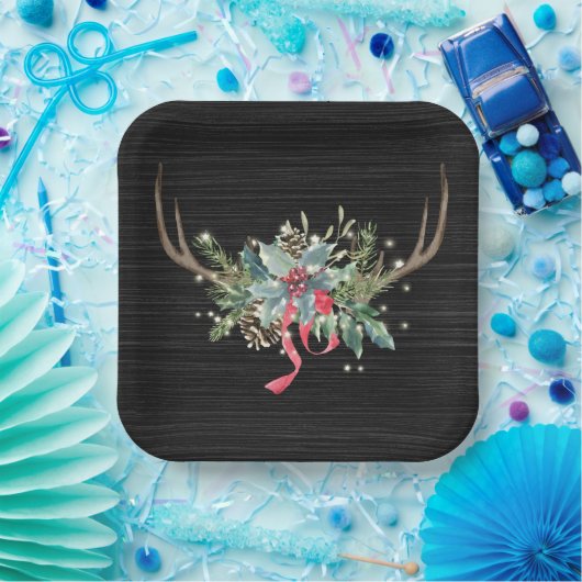 ライト付きクリスマスディアアントラー ペーパープレート (パーティー)