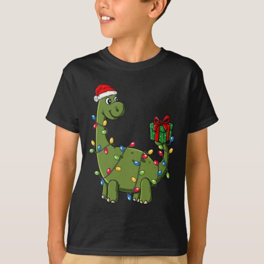 ライト付きクリスマス恐竜おもしろい男の子のクリスマス Tシャツ (正面)