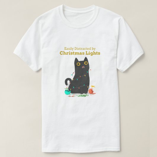 ライト付きクリスマス猫 Tシャツ (デザイン正面)