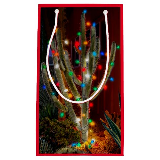 ライト付きクリスマス白熱［赤熱］光を放つサボテン スモールペーパーバッグ (正面)