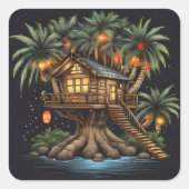 ライト付きサゴヤシの木のツリーハウス スクエアシール (正面)
