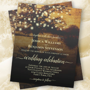 ライト付きツリー素朴BUDGET結婚式の招待