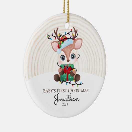 ライト付きトナカイベビー初めてのクリスマス セラミックオーナメント (右)