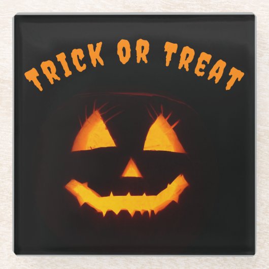 ライト付きハロウィーンのカボチャのちょうちん ガラスコースター (正面)
