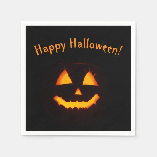 ライト付きハロウィーンのカボチャのちょうちん スタンダードカクテルナプキン (正面)