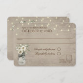 ライト付き瓶の白いバラ素朴スRSVP結婚 出欠カード (正面/裏面)