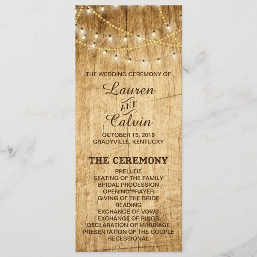 ライト付き田舎結婚式の式プログラム プログラム (正面)