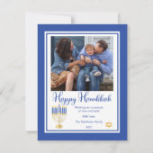 ライト付き（ユダヤ教）メノラーハッピーハヌカー家族の写真 シーズンカード (正面)