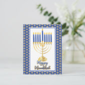ライト付き(ユダヤ教)メノラーハッピーハヌカー家族の写真 シーズンカード (スタンド正面)