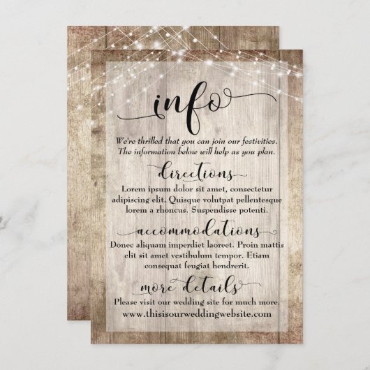 ライト付素朴き薄茶色の木結婚材 エンクロージャーカード (正面/裏面)