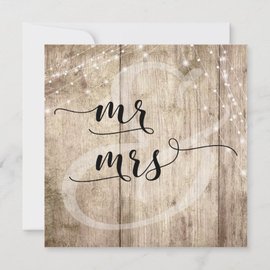 ライト付素朴き薄茶色の木結婚材 招待状 (裏面)