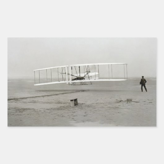 ライト兄弟フライヤー第1飛行機航空便 長方形シール (正面)