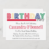 ライト内の名前バースデーパーティ招待状(赤) 招待状 (正面/裏面)