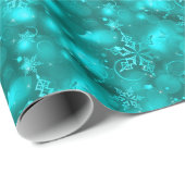 ライト及び雪片のティール（緑がかった色） -クリスマス ラッピングペーパー (ロールコーナー)