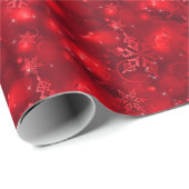 ライト及び雪片の赤クリスマス ラッピングペーパー (ロールコーナー)