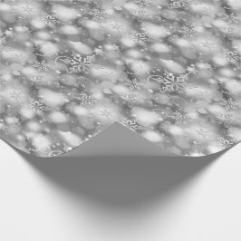 ライト及び雪片の銀-クリスマス ラッピングペーパー