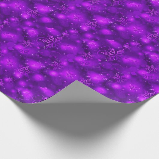 ライト及び雪片、紫色-クリスマス ラッピングペーパー (角)
