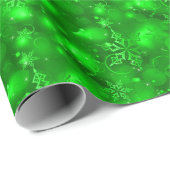 ライト及び雪片、緑-クリスマス ラッピングペーパー (ロールコーナー)