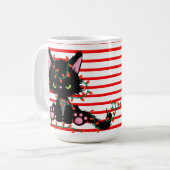 ライト怒付きキュートなクリスマスブラック猫 コーヒーマグカップ (正面左)