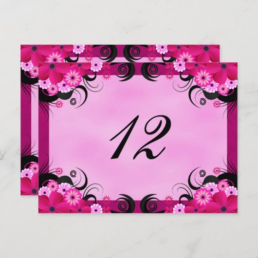 ライト明るい赤紫色フローラ披露宴テーブル番号カード ポストカード (正面/裏面)