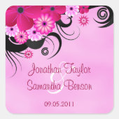 ライト明るい赤紫色フローラ日付を保存Favorスタンプ スクエアシール (正面)