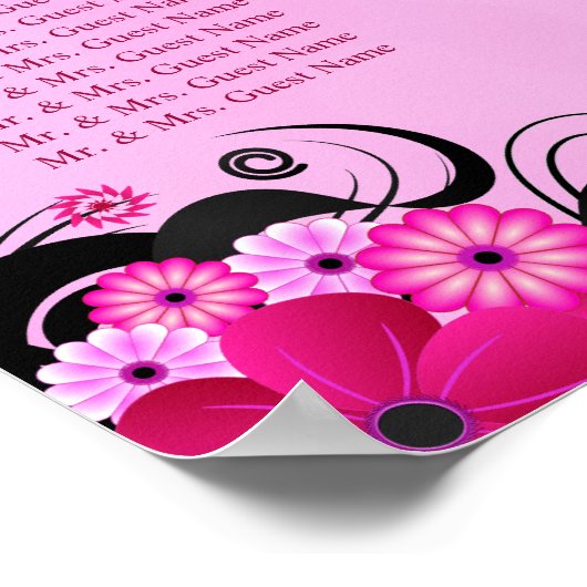 ライト明るい赤紫色結婚フローラの9テーブル座席表 ポスター (角)