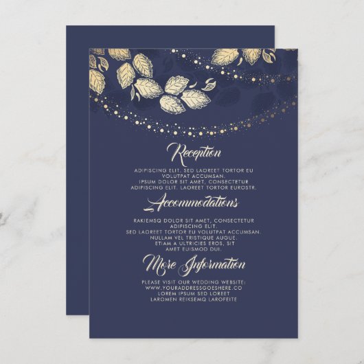 ライト木はエレガントな結婚式の詳細に挿入物を去ります エンクロージャーカード (正面/裏面)