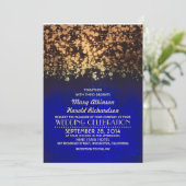 ライト海軍及び金ゴールドのヴィンテージのグリッターの結婚式をひもでつないで下さい 招待状 (スタンド正面)