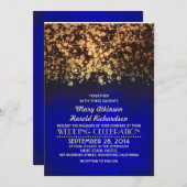 ライト海軍及び金ゴールドのヴィンテージのグリッターの結婚式をひもでつないで下さい 招待状 (正面/裏面)