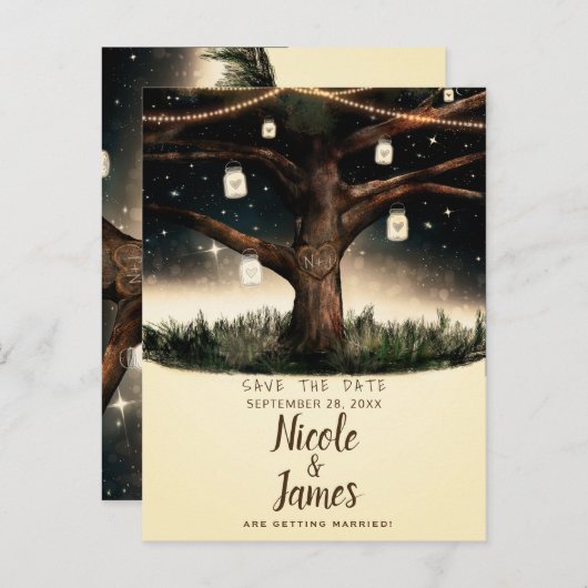 ライト素朴とジャース付きナイトツリー日付を保存 案内ポストカード (正面/裏面)