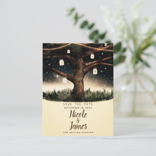 ライト素朴とジャース付きナイトツリー日付を保存 案内ポストカード (スタンド正面)