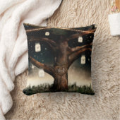 ライト素朴とメイソンジャースの付いたナイトツリー クッション (ブランケット)