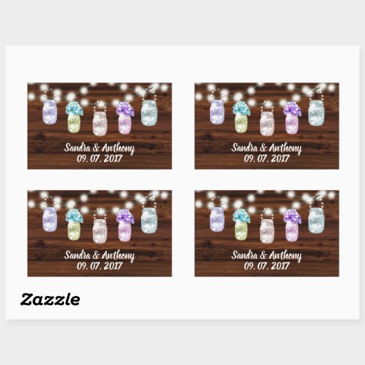 ライト素朴のステッカー付きメイスン結婚ジャー 長方形シール (シート)