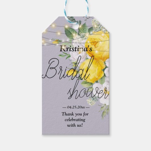 ライト素朴イエローフローラブライダルシャワー ギフトタグ (正面)