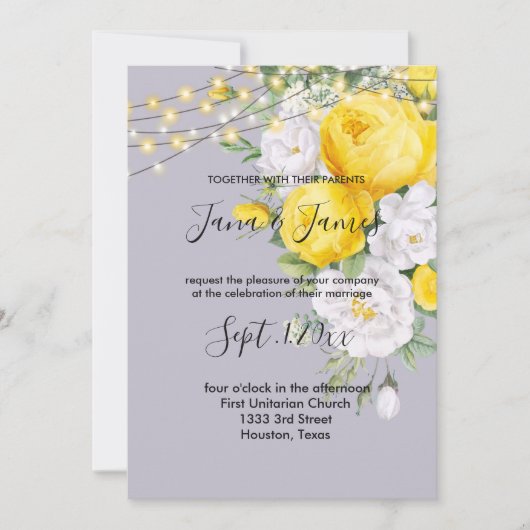 ライト素朴イエローフローラ結婚式招待状 招待状 (正面)