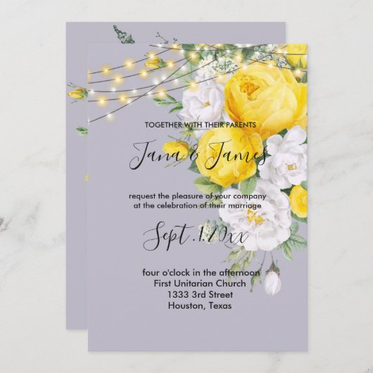 ライト素朴イエローフローラ結婚式招待状 招待状 (正面/裏面)