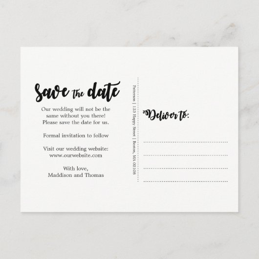 ライト素朴ウッドウェディング日付を保存 案内ポストカード (裏面)