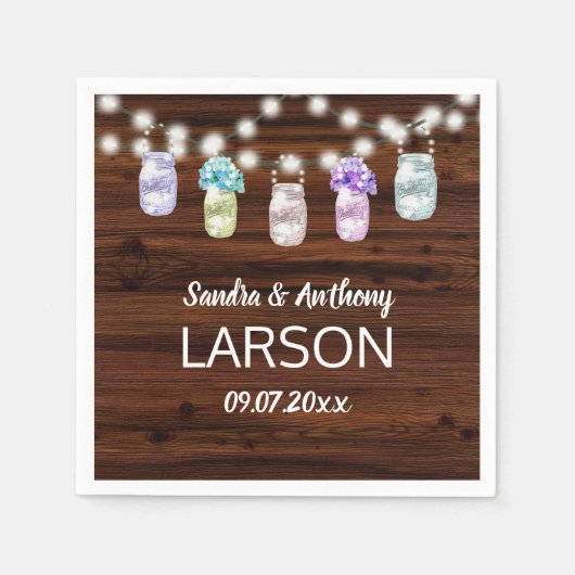 ライト素朴ズ・ナプキン付きメイソ結婚ン・ジャー スタンダードカクテルナプキン (正面)