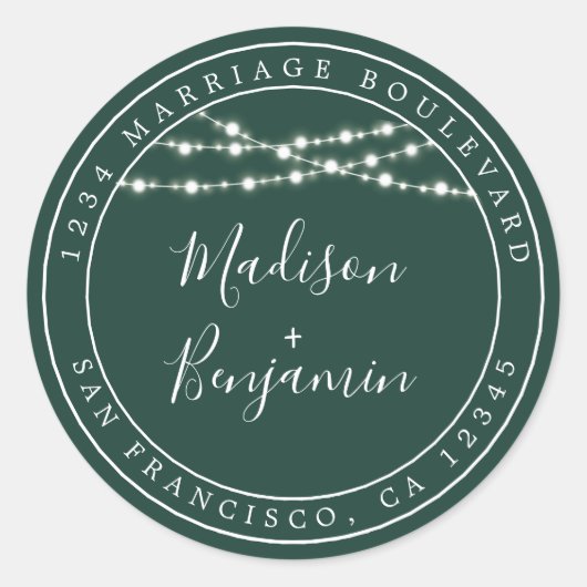 ライト素朴ダークグリーン結婚差出人住所 ラウンドシール (正面)