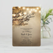 ライト素朴ツリーの枝とラ結婚イト 招待状 (スタンド正面)