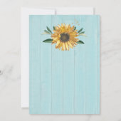 ライト素朴ティール(緑がかった色)ブルーバーンウッドサンフラワー結婚ズ 招待状 (裏面)