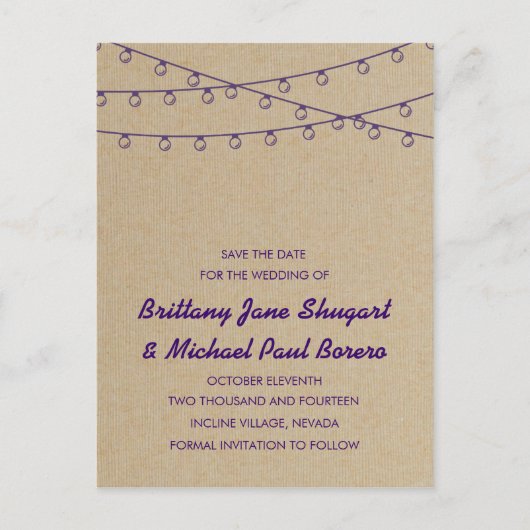 ライト素朴パープル日付の保存 案内ポストカード (正面)