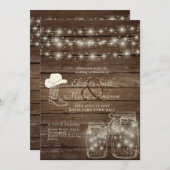 ライト素朴メイソンジャースウッドカウボーイブートハット 招待状 (正面/裏面)