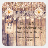 ライト素朴メイソンジャースデイジー&レース結婚ズ スクエアシール (正面)